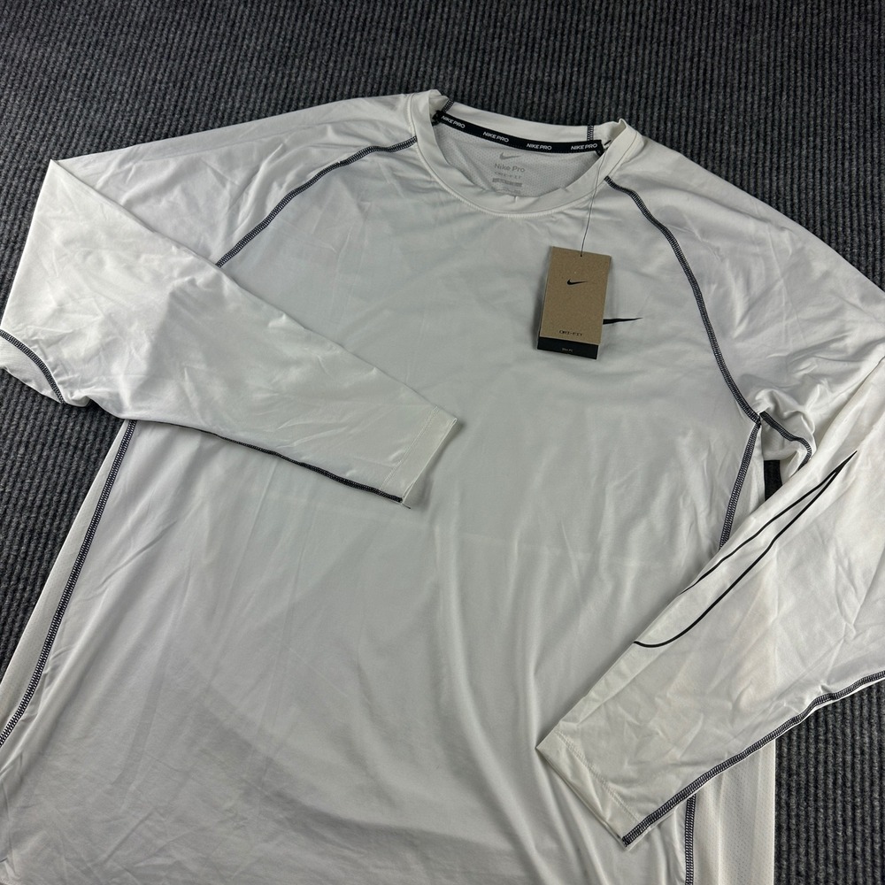 Nike Pro Dri-FIT Mens XXL White Long Sleeve Training Shirt Slim Fit DD1980-100